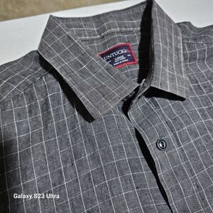 UNTUCKit Men's 100% Linen Gray‎ Checkered Shirt Large